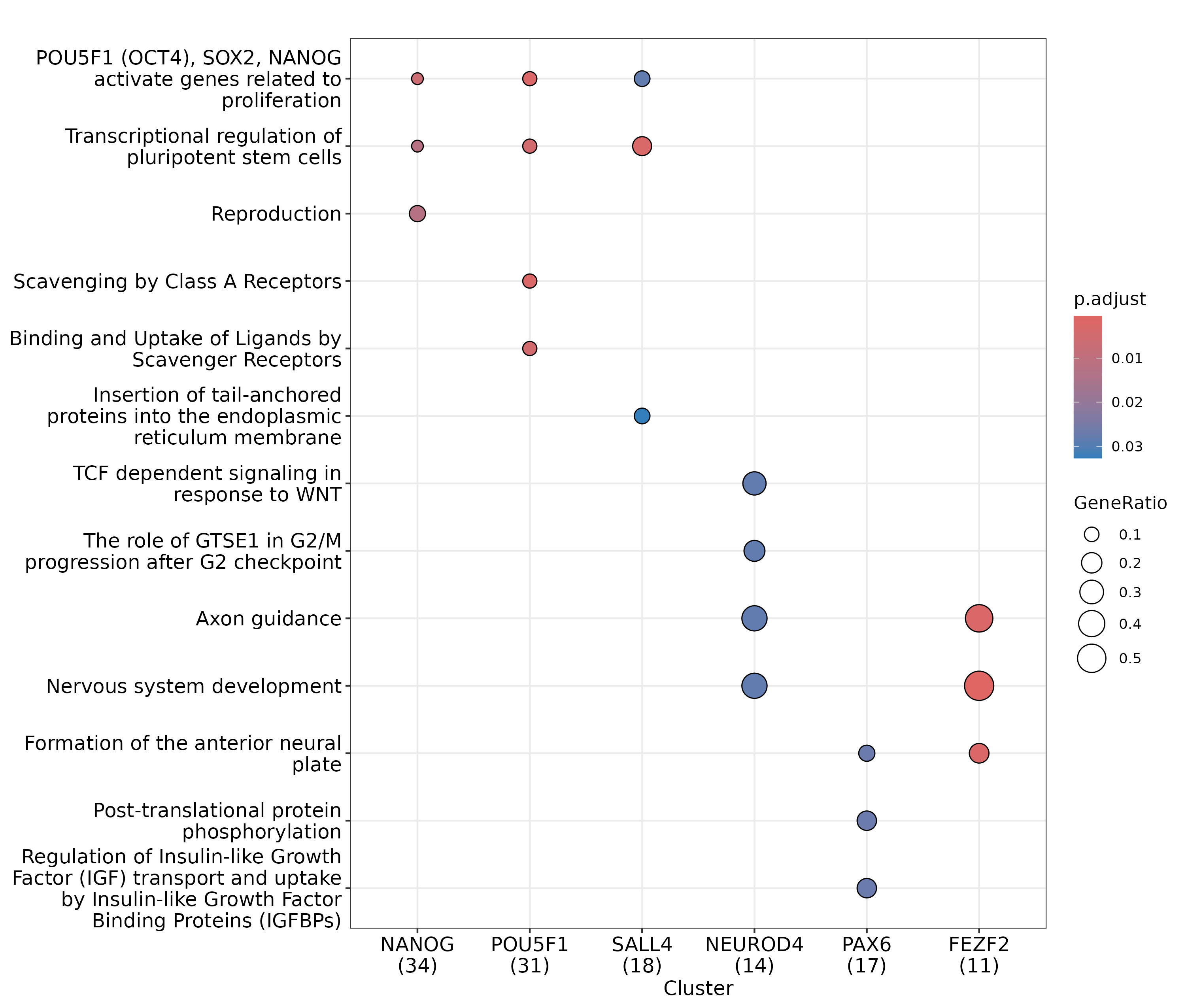Reactome enrichment analysis on 6 example modules.